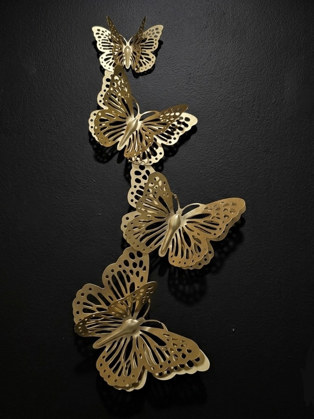 GOLD Metal Butterfly Wall Art - 3D Vertical Cascade Hanging Decor (30")